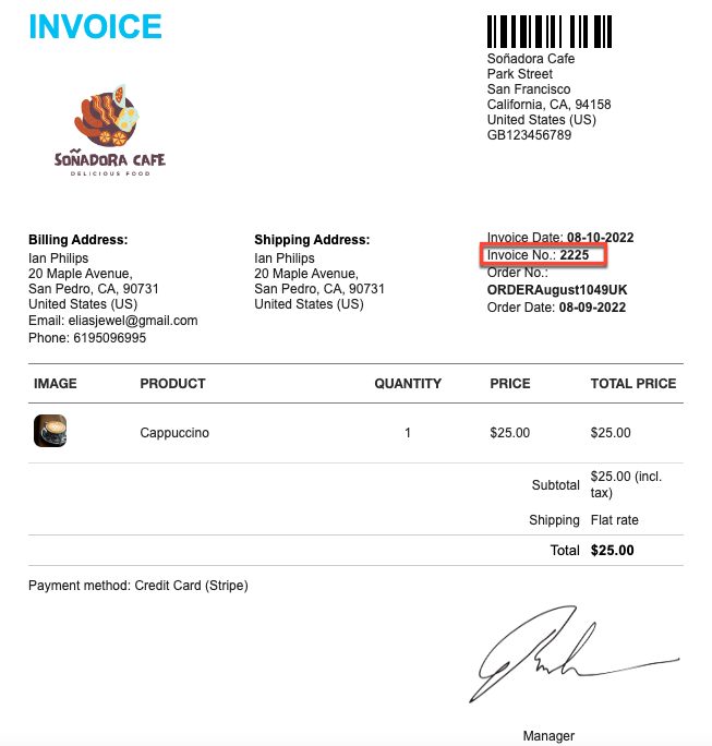 Before resetting the invoice number in woocommerce
