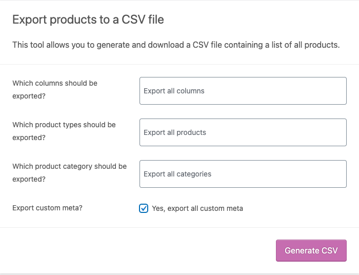 export products to csv file