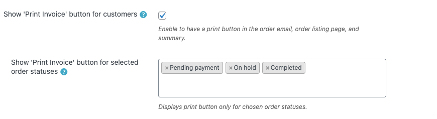 Print invoice option for customers in Woocommerce