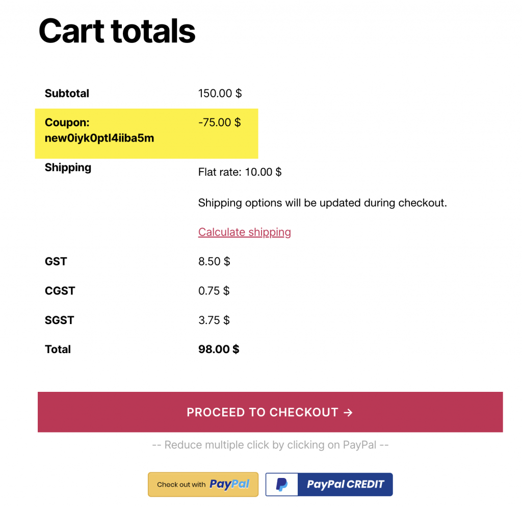 sign up discount applied in the WooCommerce cart