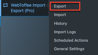 Export option  from Webtoffee Import Export pro plugin