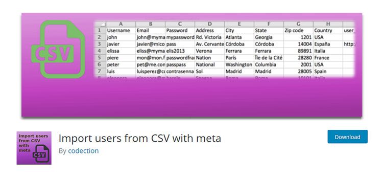 Import users from CSV with meta