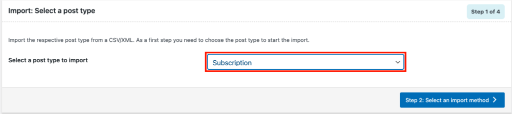 Import Subscriptions as the post type