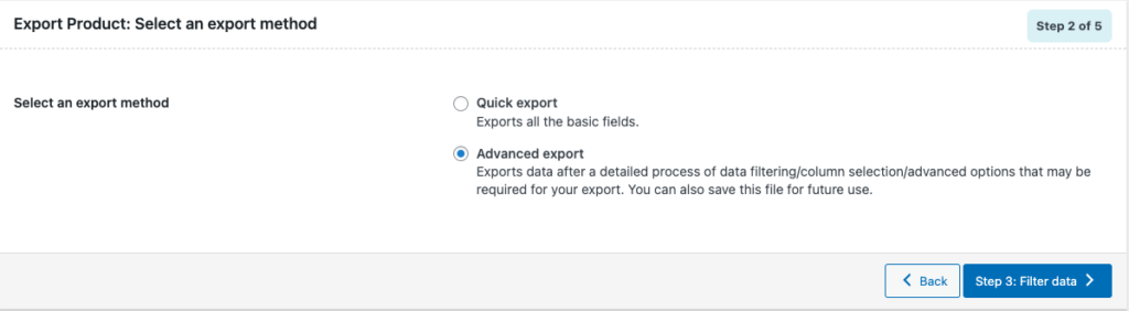 Select Advanced export method for exporting WooCommerce product images