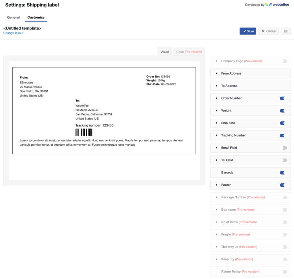 basic shipping label customization in WooCommerce