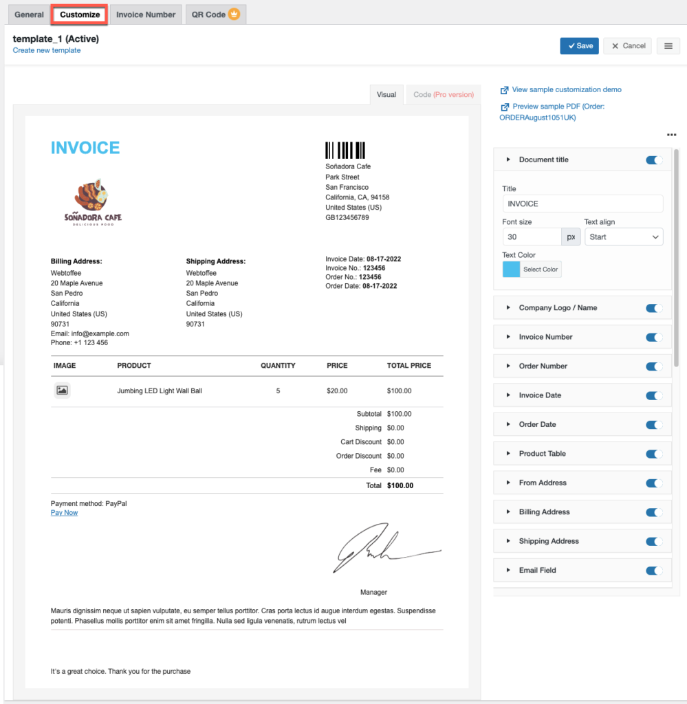 customizing Woocommerce PDF Invoice