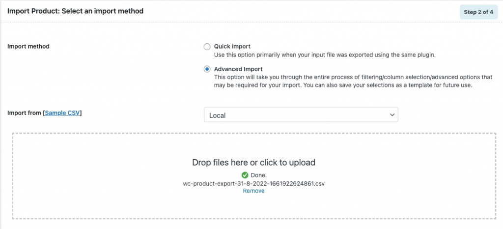 select the import method to import subscription products