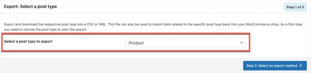 select the subscriptions export post type as products