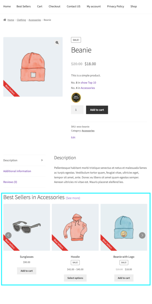Best seller slider in product page