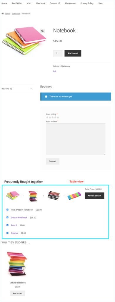 Frequently Bought Together for WooCommerce - Table view