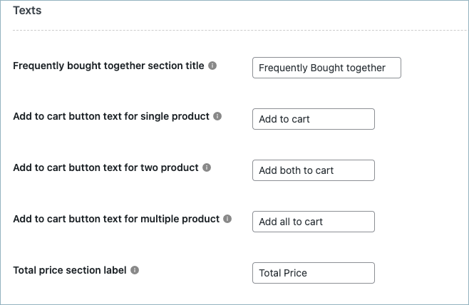 Frequently Bought Together for WooCommerce - Text section