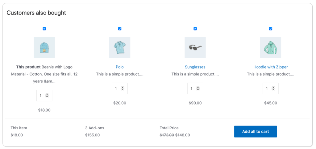Sample layout of the WooCommerce customers also bought product widget