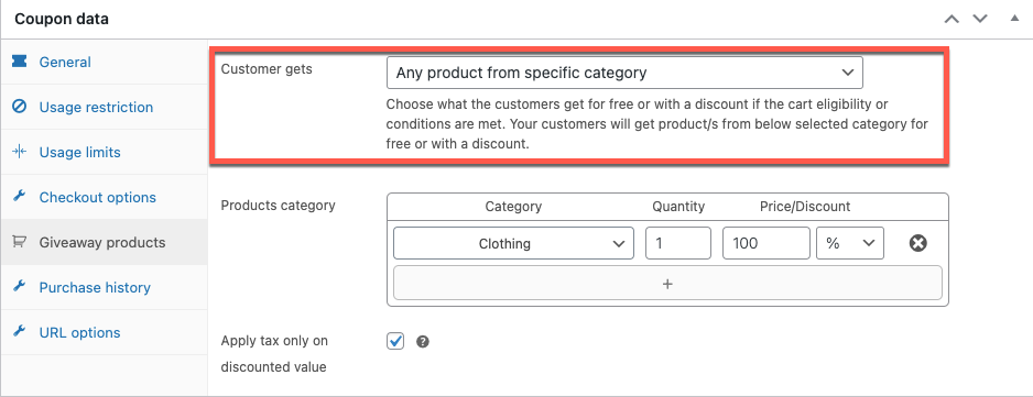 customer gets any product from a specific category