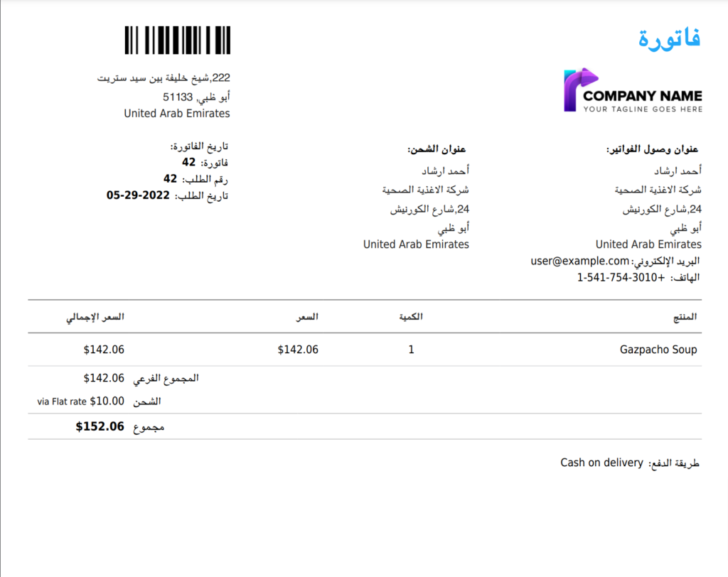 sample of Arabic PDF Invoice
