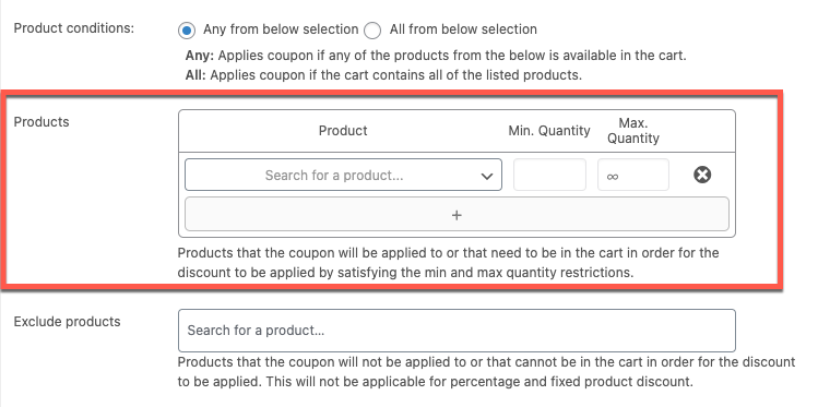 select the products that are to be in the cart to recieve the coupon