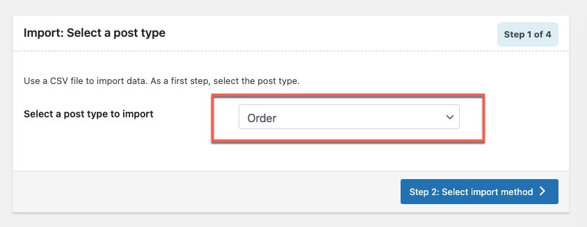 post type to import as Order