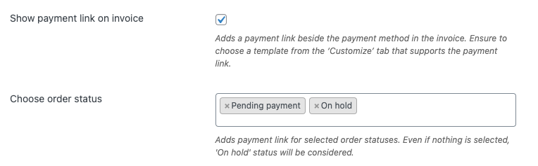 Enable payment link on invoice