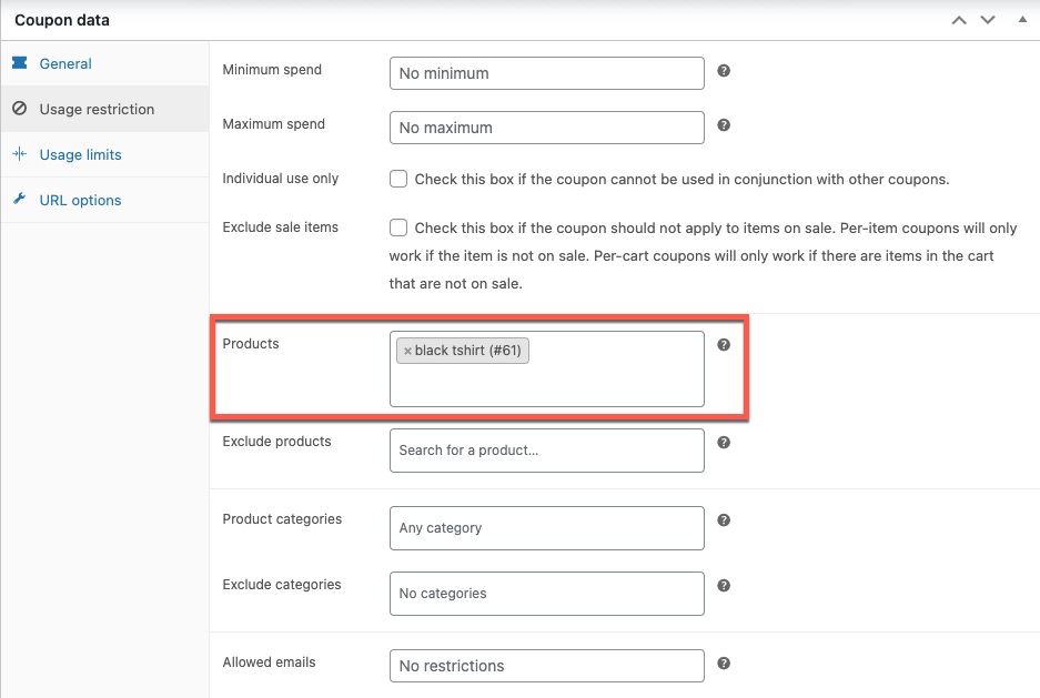 set up product restrictions for the URL