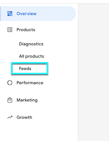 Add new feed by selecting feed tab under products menu