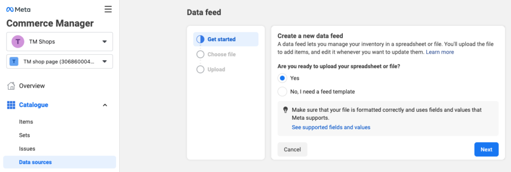 Choose yes to add datafeed url