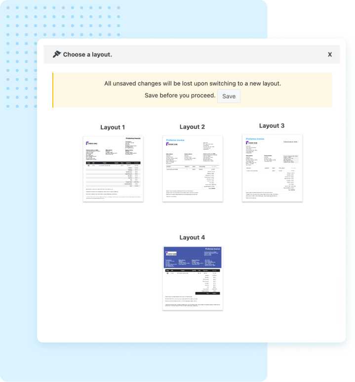 Choose built-in layout to create proforma invoices