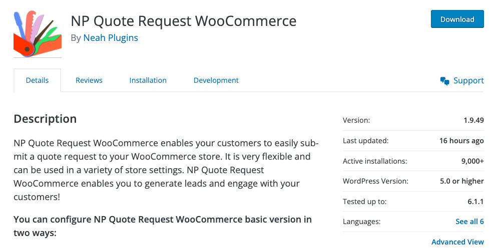 np quote request woocommerce