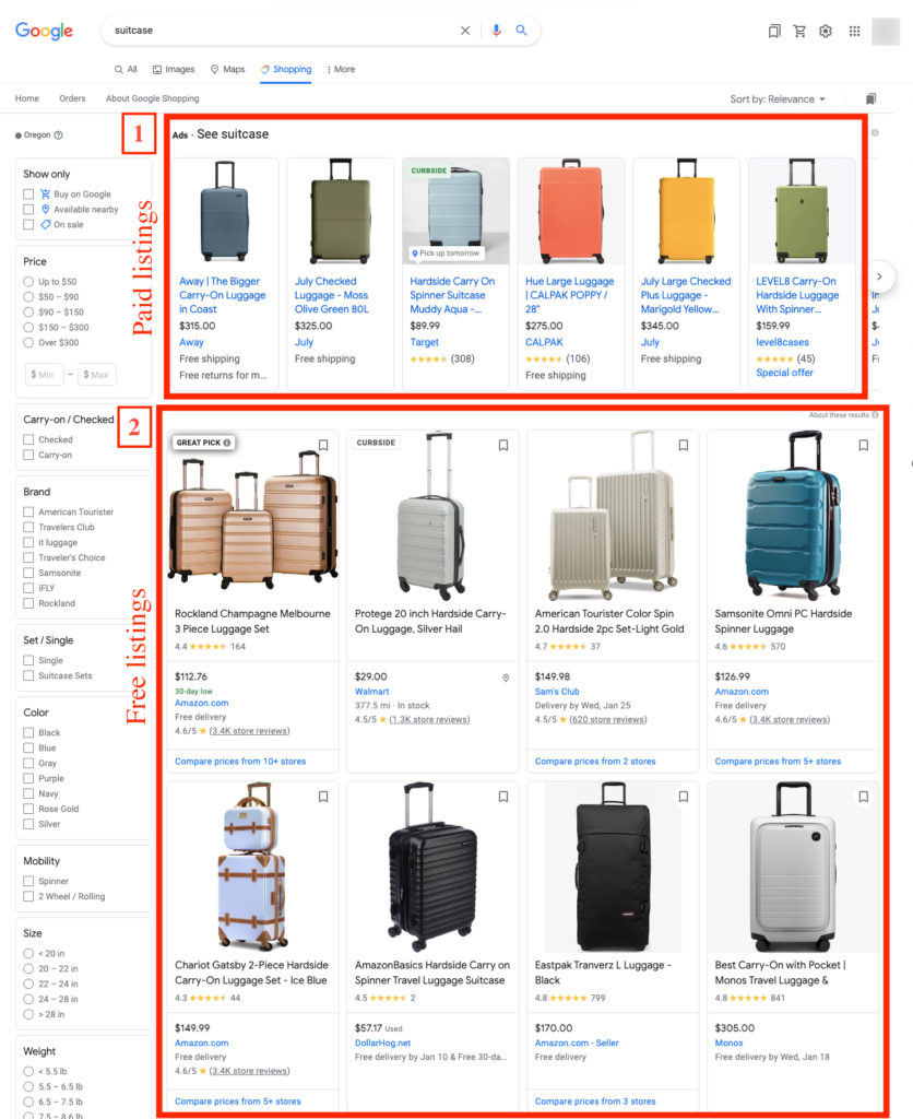 Free listing on Google Shopping page