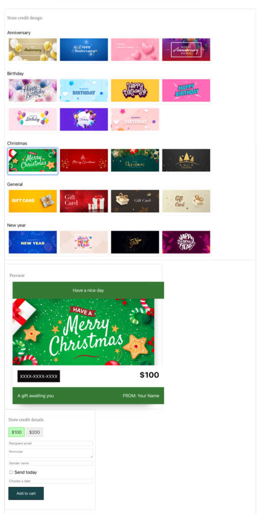 Gift card product display in the store