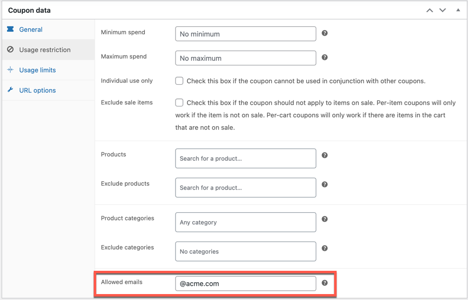 WooCommerce custom email domain discounts set up