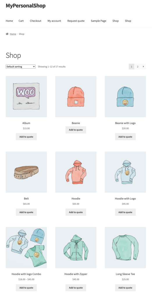 display add to quote button for all products on WooCommerce shop page 