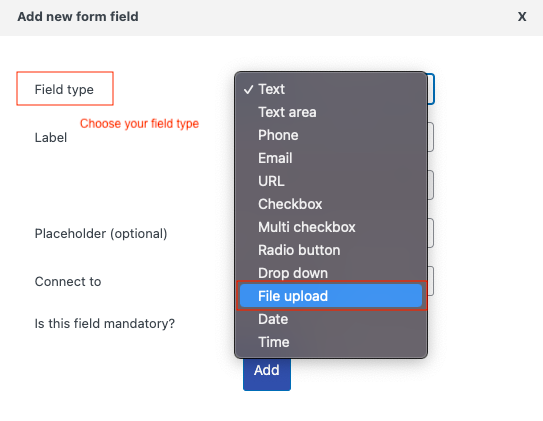 Choose WooCommerce quote form field type