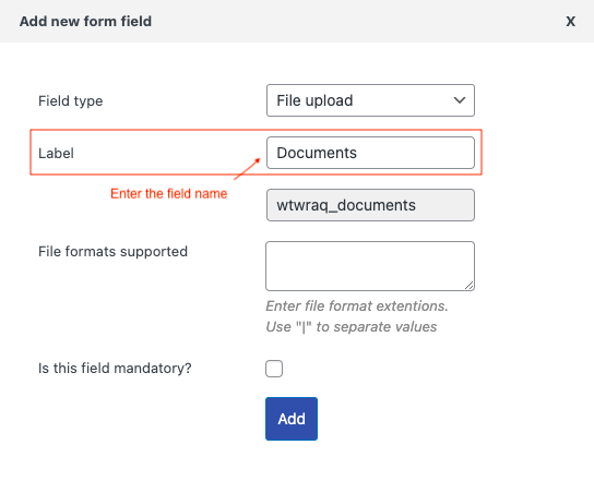 Enter the WooCommerce quote form field name