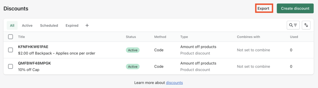 Discounts export tool in Shopify