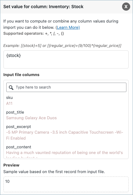 Adding expressions while mapping