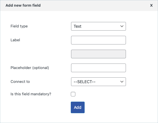 Add new form field dialogue box