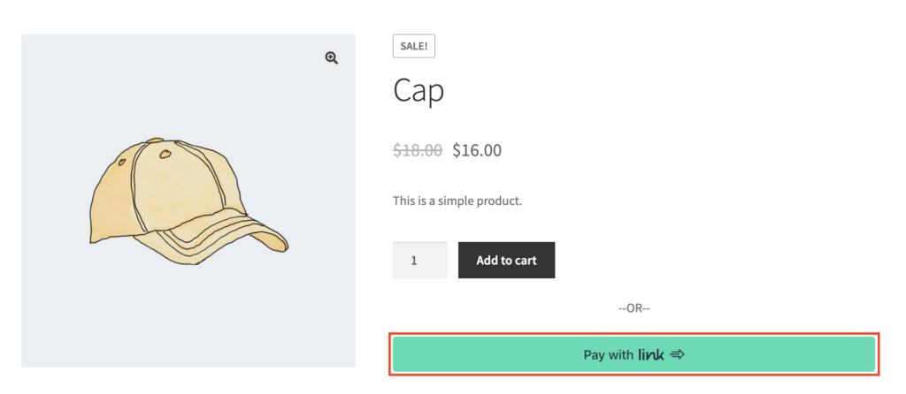 Link button on product page