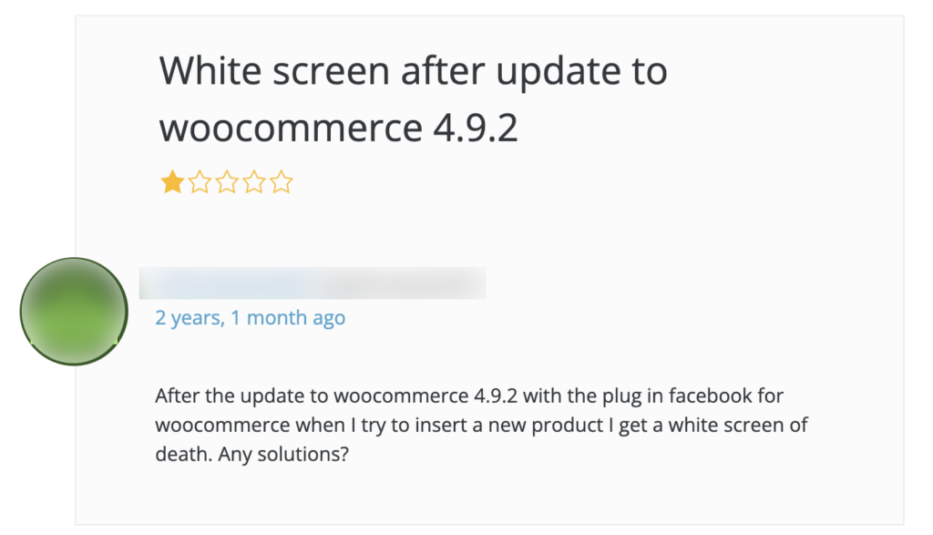 White screen of death issue for Facebook for WooCommerce plugin
