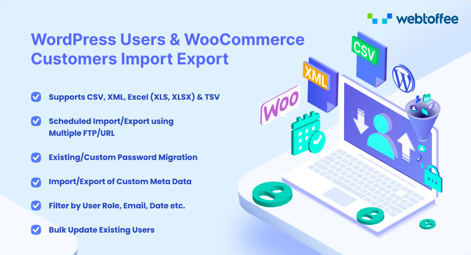wordpress users and woocommerce customers import export