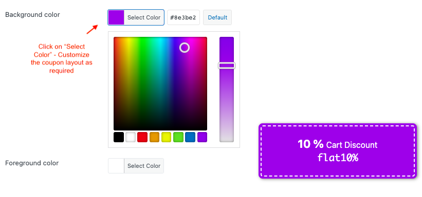 choose different color for displaying woocommerce coupon 