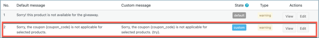 Smart Coupon for WooCommerce-Message customization panel
