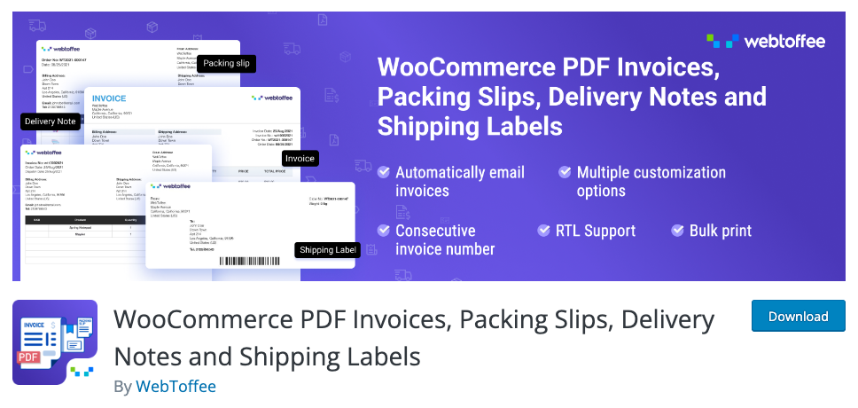 woocommerce pdf invoice, shipping, credit notes plugin