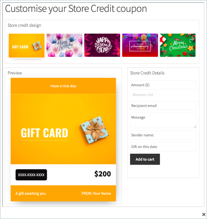 customize store credit coupon