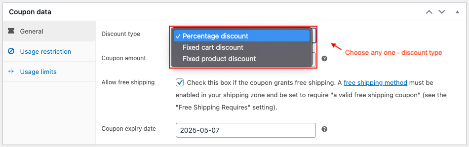 Choose discount types for woocommerce