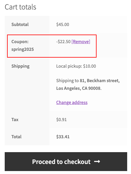 applied woocommerce coupon in cart page