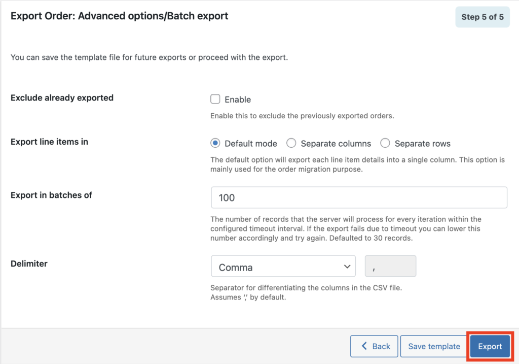 Advanced Order Export Options