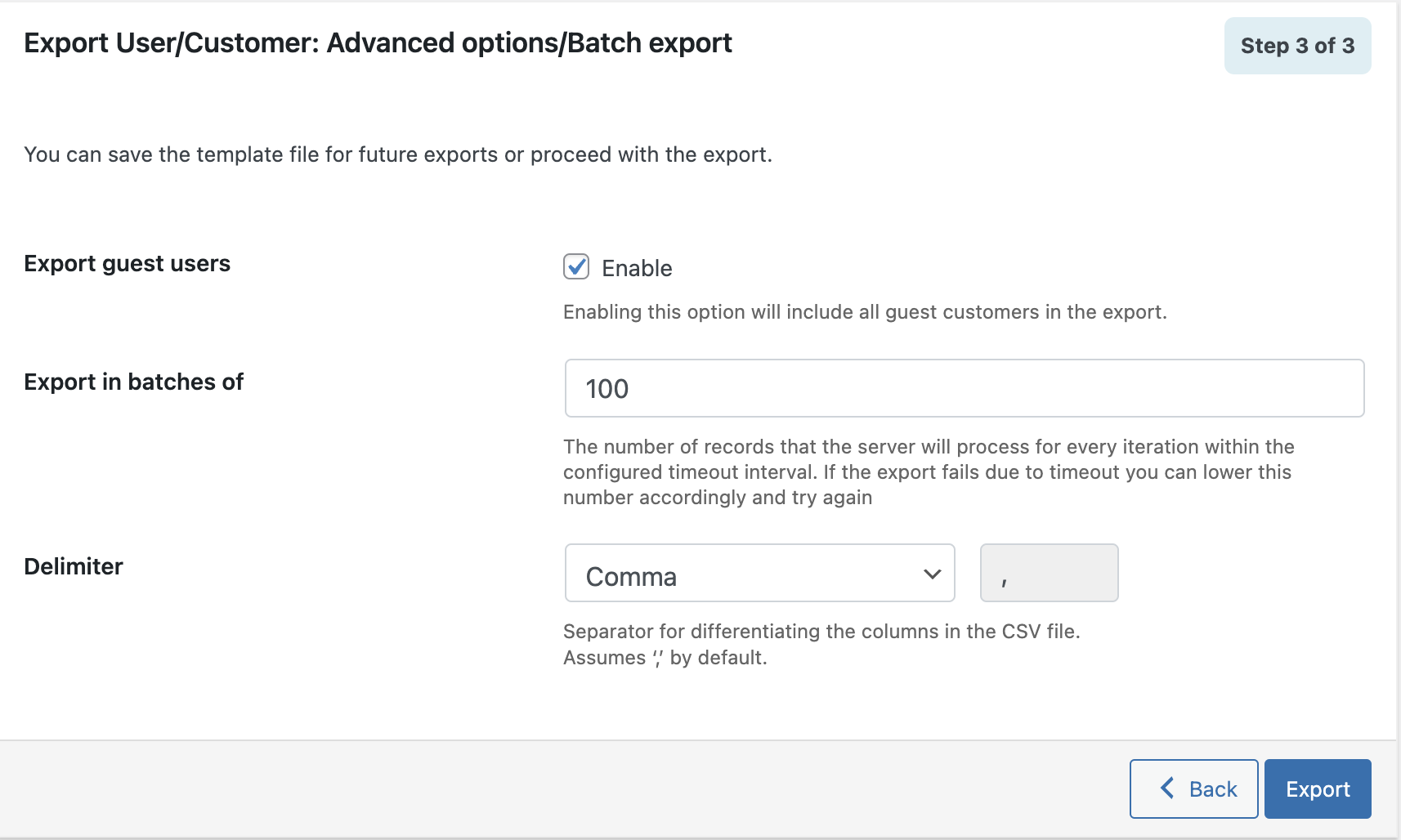 Advanced User export options