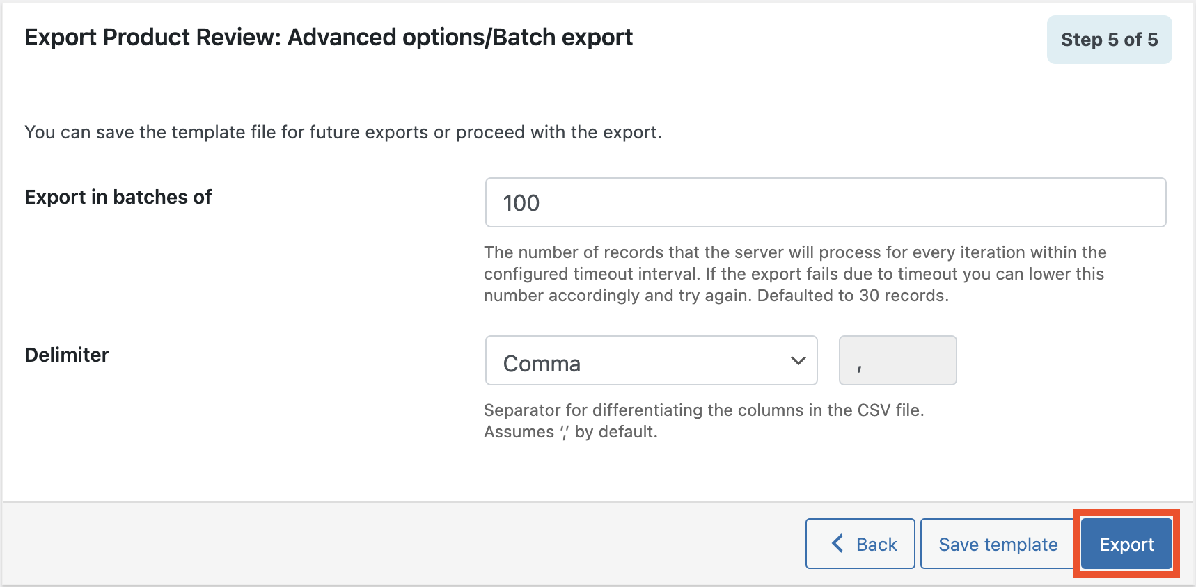 Advanced export options