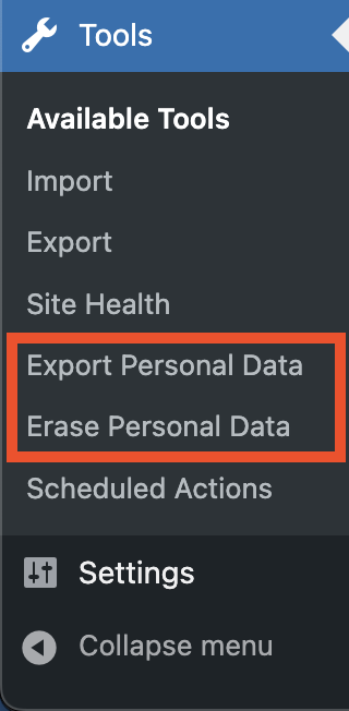 Export or Erase Personal Data