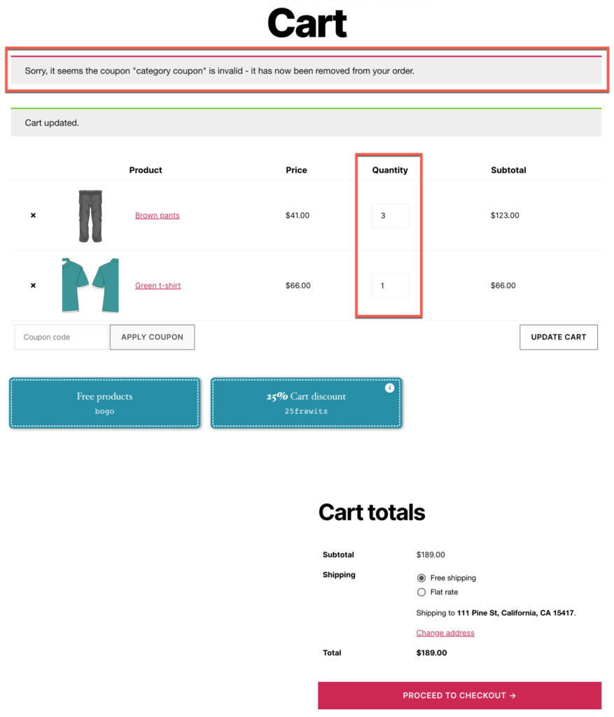 cart becomes ineligible for coupon
