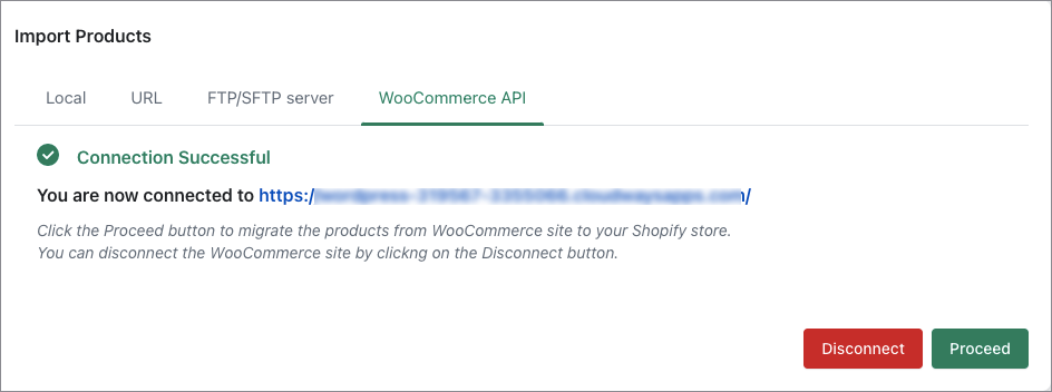 Successful connection established with WooCommerce site
